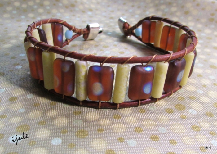 Leather & Glass Chicklet Bead Bracelet 44