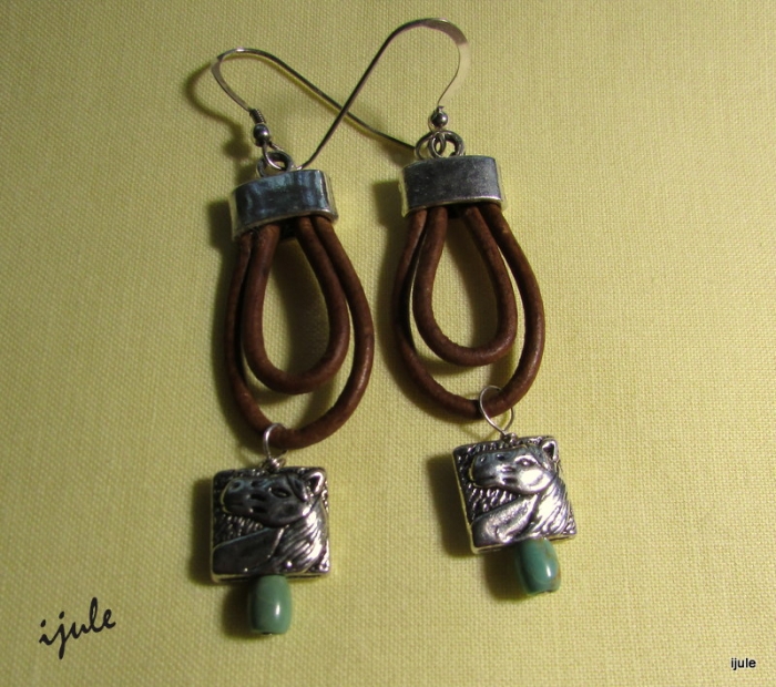 Leather, Pewter, Turquoise, Sterling Silver Earrings 32