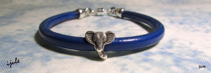 Blue Italian Leather & Elephant Bracelet  45