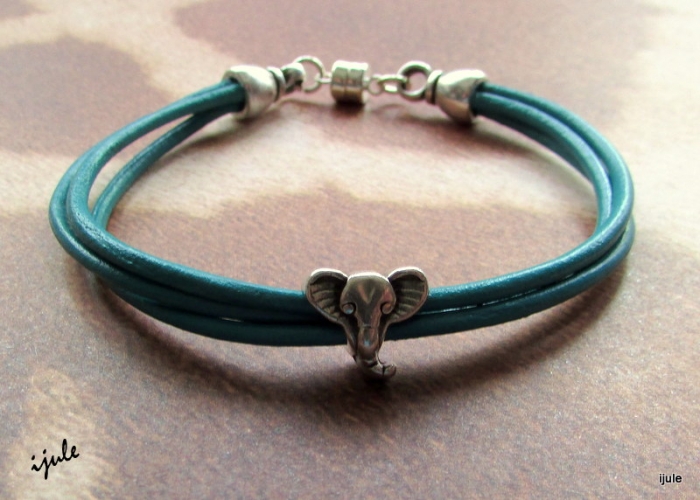 Turquoise Leather & Elephant Bracelet 46