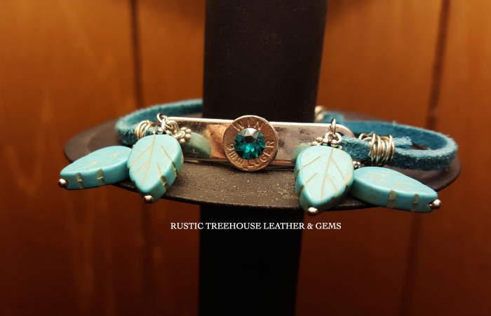 9mm Bullet Slice turquoise leather bracelet