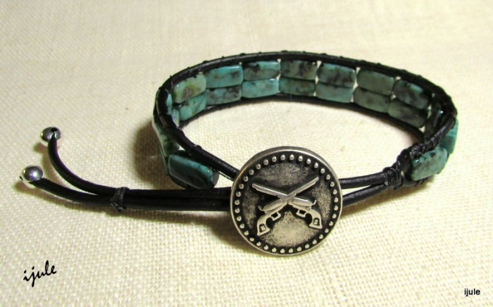 African Turquoise & Leather Bracelet  43